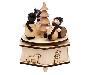 Dekohelden24 Maravillosa caja de música con melodía: White Christmas, 11 x 11 x 13 cm, madera, muñeco de nieve con esquís sentado, 13 cm