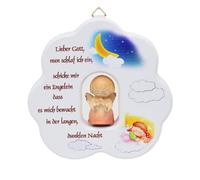 Dekohelden24 Nube de madera blanca con oración infantil, ángel rezando tallado a mano con vestido rojo, para colgar, tamaño: 12 x 11 cm