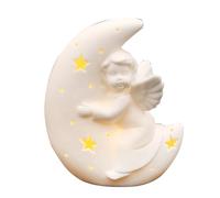 Dekohelden24 Porcelana LED Luna con Figura de ángel en Blanco, 10,8 x 6,2 x 12,7 cm.