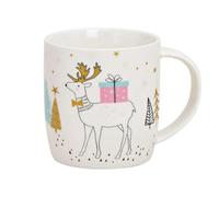 Dekohelden24 Porcelana - Taza con decoración de Ciervos, Dimensiones 12 x 8 x 9 cm, Capacidad 350 ml, Blanco-Colorido, 9 cm