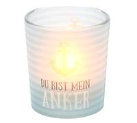 Dekohelden24 Portavelas con diseño en una Cinta Transparente, Incluye 1 Vela de té, Altura de 6,5 x 6 cm, diseño: Du BIST Mein Anker.