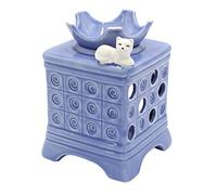 Dekohelden24 Quemador de Aroma de Estufa de Azulejos en Azul con Gato/lámpara aromática/lámpara aromática/lámpara aromática, 10 x 10 x 15 cm, Azul Claro, 15 cm