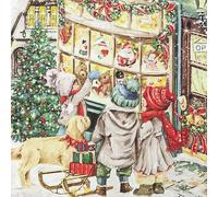 Servilletas de Papel navideñas, servilletas de Navidad, Decorativas, diseño de niños Frente a una Tienda de Juguetes, 33 x 33 cm 40 Unidades
