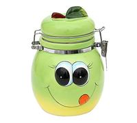 Dekohelden24 Tarro de cerámica para galletas con cierre de metal como manzana en verde, dimensiones aprox. 11,5 x 11,5 x 14 cm, 1 unidad (1 unidad)