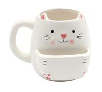 Dekohelden24 Taza de café con compartimento para galletas de cerámica, tamaño del gato: aprox. 10 x 7 cm, capacidad: 300 ml, color blanco, 10 cm