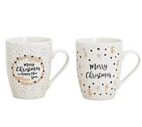 Dekohelden24 Taza de café de Porcelana - Juego de 2 Tazas con Texto en alemán Merry Christmas, Capacidad 300 ml, Dimensiones 8 x 12 x 10 cm (Largo x Ancho x Alto), Blanco, 10 cm