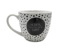 Dekohelden24 Taza de café Maxi XXL de porcelana, diseño de lunares, color blanco y negro, tamaño Alto: 9,2 x 10,5 cm, capacidad de 400 ml, apta para lavavajillas.