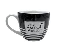 Dekohelden24 Taza de café Maxi XXL de porcelana, diseño de rayas blancas y negras, diseño de suerte para ti, tamaño H/Ø: 9,2 x 10,5 cm, capacidad 400 ml, apto para lavavajillas.