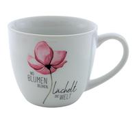 Dekohelden24 Taza de café Maxi-XXL de Porcelana XXL, diseño de Flor Donde florecen Las Flores, sonríe el Mundo, tamaño H/Ø: 9,2 x 10,5 cm, Capacidad 400 ml, Apto para lavavajillas.