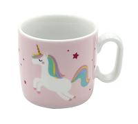 Dekohelden24 Taza infantil rosada con asa - unicornio - mensaje en aleman - Meine Glitzerwelt (Mi mundo de purpurina). Tamaño aprox. 6,8 x 7,4 cm, capacidad 150 ml, porcelana