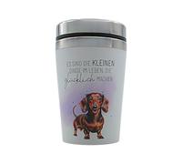 Dekohelden24 Taza térmica para llevar, taza térmica, taza de viaje, diseño de perro salchicha, las pequeñas cosas de la vida que hacen feliz, dimensiones H/ : 13,5 x 8,4 cm, capacidad: 240 ml.