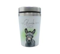 Dekohelden24 Taza térmica/taza para llevar, taza de café, taza térmica, taza de viaje, taza de regalo, diseño de burro, suerte te hay, tamaño alto: 13,5 x 8,4 cm, capacidad: 240 ml.