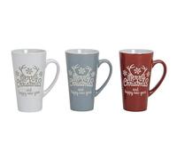 Dekohelden24 Tazas de cerámica XXL - Taza Merry Christmas, en Blanco, Dimensiones 8 x 11 x 15 cm, Capacidad 350 ml, Gris-Rojo, 15 cm