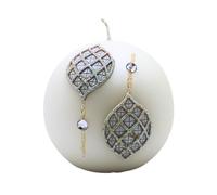 Dekohelden24 Vela Hecha y Decorada a Mano, en Forma de Bola. Vela esférica con Aspecto de Piedras Preciosas. Vela de Bola Oriental en Color Blanco. Tamaño: 8 x 8 x 8 cm Aprox.