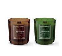 Dekohelden24 Vela perfumada - Vela en cristal - como juego de 2 unidades, madera de cedarwood y sandalwood, 8,5 x 8 x 8,5 cm, 150 g por vela, UF-Wood-2, verde y marrón