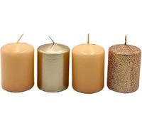 Dekohelden24 Velas de Adviento, velas de Adviento, velas de mesa, velas de bloque, velas de mesa en bronce, beige-capuchino, contenido del envío: 4 unidades, 5 x 5 x 7 cm.