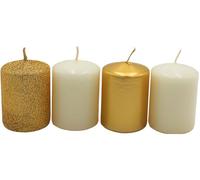 Dekohelden24 Velas de Adviento, velas de Adviento, velas de mesa, velas de bloque, velas de mesa en color dorado y blanco, contenido del envío: 4 unidades, 5 x 5 x 7 cm.