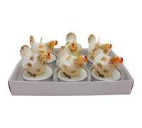 Dekohelden24 Velas de té de pollo, velas de té de Pascua, velas de cera, vela de primavera, vela de figura de pollo de cera. Contenido del envío: 6 velas individuales de pollo en color blanco, 4 x 4 x