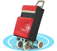 Dekohome Carro de la Compra con 2 Bolsillos Extra, Bolsillo Térmico para Congelados, Bolsillo Trasero con Cremallera, 4 Ruedas Estables, Gran Capacidad de 54L, Carga hasta 40Kg, 39x20x98cm, Rojo
