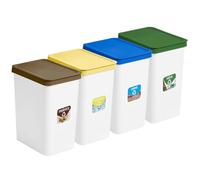 Dekohome Cubo de Basura para Cocina de Plástico Resistente, Pack Completo 4 Cubos, 28L, Cubos de Basura Reciclaje, Amarillo, Azul, Verde y Marrón
