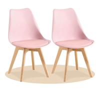 Dekohome Pack de 2 Sillas de Comedor, Sillas de Cocina con Respaldo Ergonómico, Asiento Acolchado Tapizado y Patas de Madera Maciza de Haya, Rosa