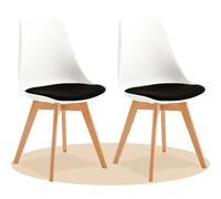 Dekohome Pack de 2 Sillas de Comedor, Sillas de Cocina con Respaldo Ergonómico, Asiento Acolchado Tapizado y Patas de Madera Maciza de Haya, Blanco y Negro