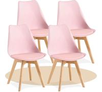 Dekohome Pack de 4 Sillas de Comedor, Sillas de Cocina con Respaldo Ergonómico, Asiento Acolchado Tapizado y Patas de Madera Maciza de Haya, Rosa