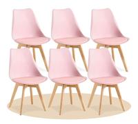 Dekohome Pack de 6 Sillas de Comedor, Sillas de Cocina con Respaldo Ergonómico, Asiento Acolchado Tapizado y Patas de Madera Maciza de Haya, Rosa