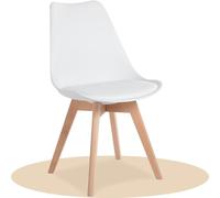 Dekohome Silla de Comedor, Sillas de Cocina con Respaldo Ergonómico, Asiento Acolchado Tapizado y Patas de Madera Maciza de Haya, Blanco