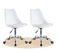 Dekohome Silla Escritorio Ergonómica con Ruedas, Silla Oficina Giratoria con Altura Ajustable, Acolchada, Estilo Nórdico, Ideal para Estudio y Oficina (Blanco, 2 Unidades)