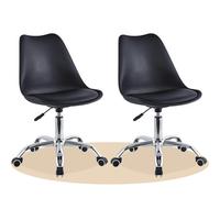 Dekohome Silla Escritorio Ergonómica con Ruedas, Silla Oficina Giratoria con Altura Ajustable, Acolchada, Estilo Nórdico, Ideal para Estudio y Oficina (Negro, 2 Unidades)