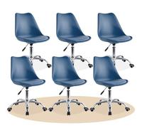 Dekohome Silla Escritorio Ergonómica con Ruedas, Silla Oficina Giratoria con Altura Ajustable, Acolchada, Estilo Nórdico, Ideal para Estudio y Oficina (Azul Oscuro, 6 Unidades)