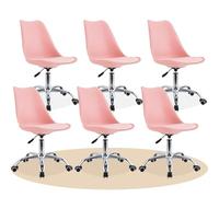 Dekohome Silla Escritorio Ergonómica con Ruedas, Silla Oficina Giratoria con Altura Ajustable, Acolchada, Estilo Nórdico, Ideal para Estudio y Oficina (Rosa, 6 Unidades)
