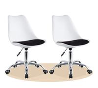 Dekohome Silla Escritorio Ergonómica con Ruedas, Silla Oficina Giratoria con Altura Ajustable, Acolchada, Estilo Nórdico, Ideal para Estudio y Oficina (Blanco y Negro, 2 Unidades)