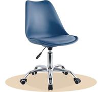 Dekohome Silla Escritorio Ergonómica con Ruedas, Silla Oficina Giratoria con Altura Ajustable, Acolchada, Estilo Nórdico, Ideal para Estudio y Oficina (Azul Oscuro, 1 Unidad)