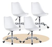 Dekohome Silla Escritorio Ergonómica con Ruedas, Silla Oficina Giratoria con Altura Ajustable, Acolchada, Estilo Nórdico, Ideal para Estudio y Oficina (Blanco, 4 Unidades)