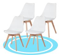 Dekohome Sillas de Comedor con Asiento Blando, Sillas de Cocina Nórdicas Tapizadas, Patas Resistentes de Madera de Haya, Blanco, 4 Sillas