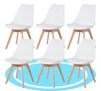 Dekohome Sillas de Comedor con Asiento Blando, Sillas de Cocina Nórdicas Tapizadas, Patas Resistentes de Madera de Haya, Blanco, 6 Sillas