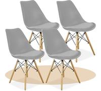 Dekohome Sillas de Comedor, Sillas de Cocina Minimalistas con Respaldo Ergonómico, Asiento Acolchado Tapizado y Patas de Madera Maciza (Gris, 4 Unidades)