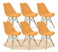 Dekohome Sillas de Comedor, Sillas de Cocina Minimalistas con Respaldo Ergonómico, Asiento Acolchado Tapizado y Patas de Madera Maciza (Mostaza, 6 Unidades)