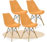 Dekohome Sillas de Comedor, Sillas de Cocina Minimalistas con Respaldo Ergonómico, Asiento Acolchado Tapizado y Patas de Madera Maciza (Mostaza, 4 Unidades)