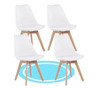 Dekohome Sillas de Comedor, Sillas de Cocina Nórdicas con Asiento Blando, Tapizado y Patas Resistentes de Madera de Haya, 4 Sillas, Blanco