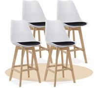 Dekohome Taburete Alto Cocina con Respaldo, Asiento Blando y Tapizado, Patas Altas Resistentes de Madera de Haya con Reposapiés, Sillas Nórdicas, Blanco y Negro, 4 Unidades