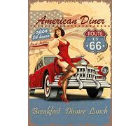 DekoNo7 Cartel de chapa de 30 x 20 cm, diseño vintage con texto "American Diner Route US 66"