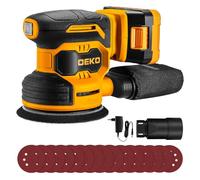 DEKOPRO 20V Lijadoras Excéntricas Inalámbricas Con 1 Baterías 2000mAh, Ijadora De 125 MM Lijadora Madera 13000 RPM, Con Bolsa Para El Polvo Y 15 Papeles De Lija, Amarillo y Negro