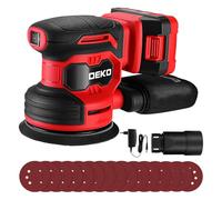 DEKOPRO 20V Lijadoras Excéntricas Inalámbricas Con 1 Baterías 2000mAh, Ijadora De 125 MM Lijadora Madera 13000 RPM, Con Bolsa Para El Polvo Y 15 Papeles De Lija, Rojo