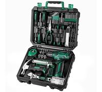 DEKOPRO Juego de taladros: juego de herramientas con taladro inalámbrico verde de 8 V, kit de herramientas para el hogar con taladro, kits de herramientas manuales para mujer, 126 piezas