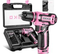 DEKOPRO Taladro Atornillador 12V, Taladro Inalámbrico Rosa, Con Caja de Regalo para Mujer, Accesorios 13 Piezas, Taladro Eléctrico para Perforar y Apretar/Aflojar Tornillos