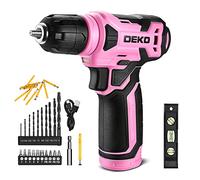 DEKOPRO Taladro Atornillador Inalámbrico 8V, con 10MM Portabrocas, LED Luz, Cable de Carga Tipo C, Accesorios 42 Piezas, Taladro Eléctrico para Perforar y Apretar/Aflojar Tornillos, Rosa