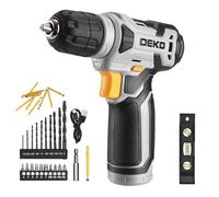 DEKOPRO Taladro Atornillador Inalámbrico 8V, con 10MM Portabrocas, LED Luz, Cable de Carga Tipo C, Accesorios 42 Piezas, Taladro Eléctrico para Perforar y Apretar/Aflojar Tornillos, Gris